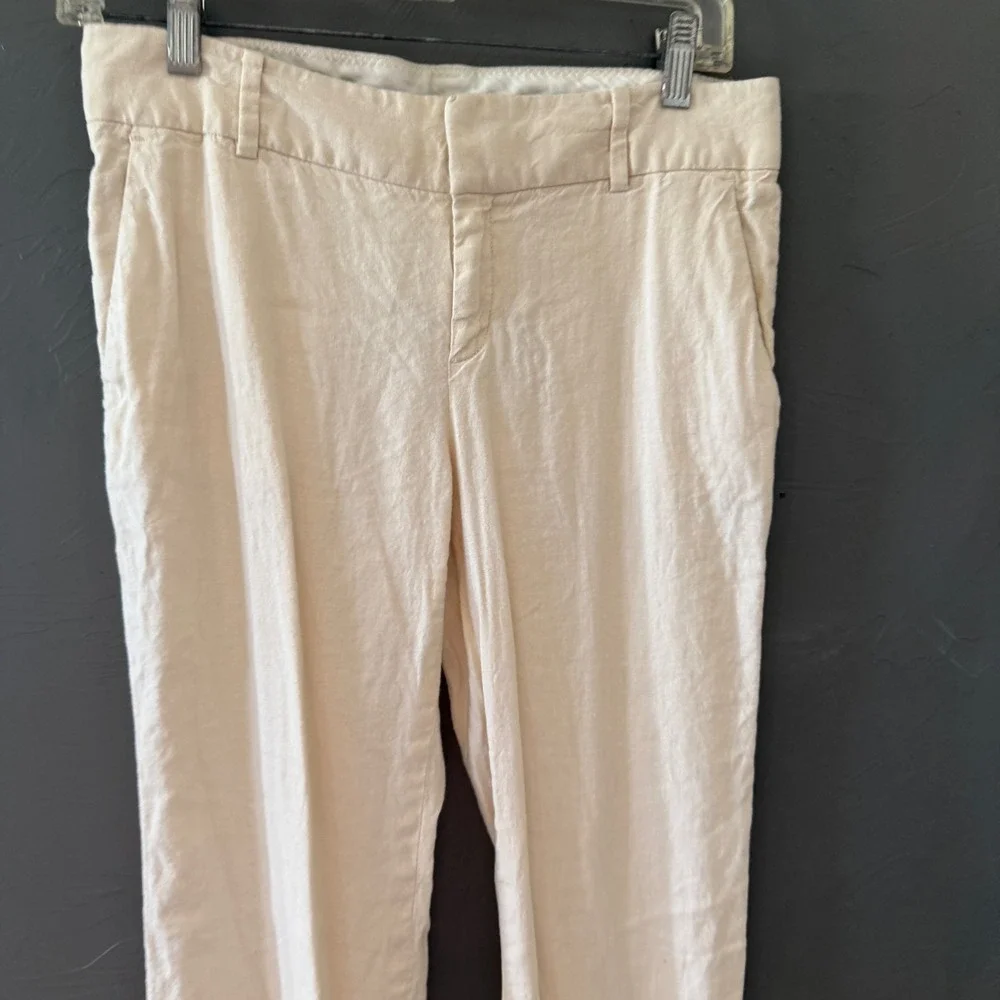 Banana Republic Martin Fit Cream Flax Blend Flare Leg Trousers Pants 4‎ Lagen